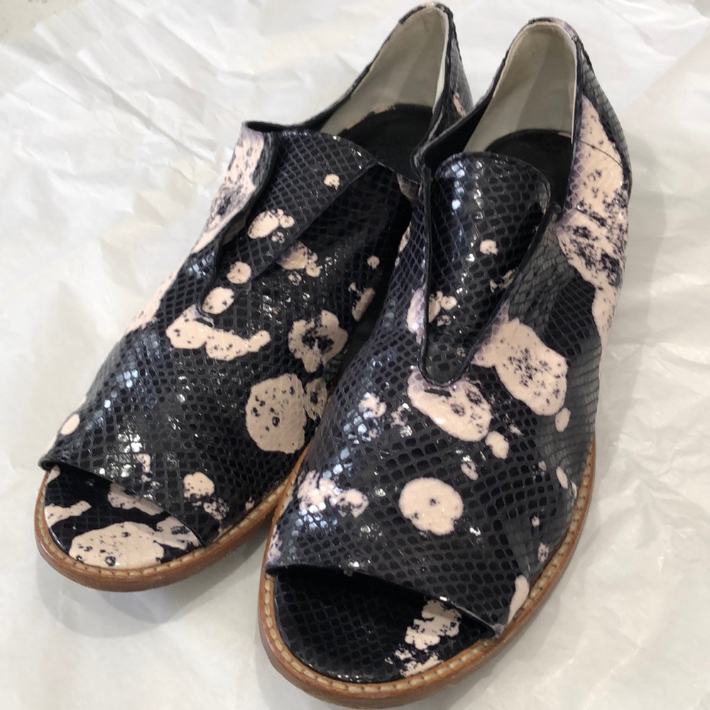 Zero +Maria Cornejo spotted leather python loafers black cream 9 1/2